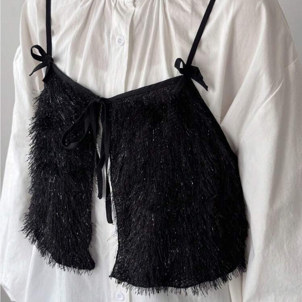 Elegant Black Crop Top with Fringe Detail